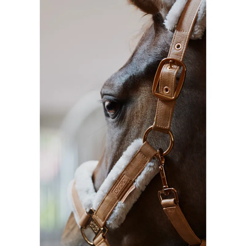 Eskadron Double Pin Metallic Faux Leather Fur Headcollar Platinum SS23 - Cognac -1